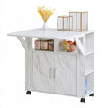 Isola da cucina mobile con finitura effetto marmo su ruote, colore bianco